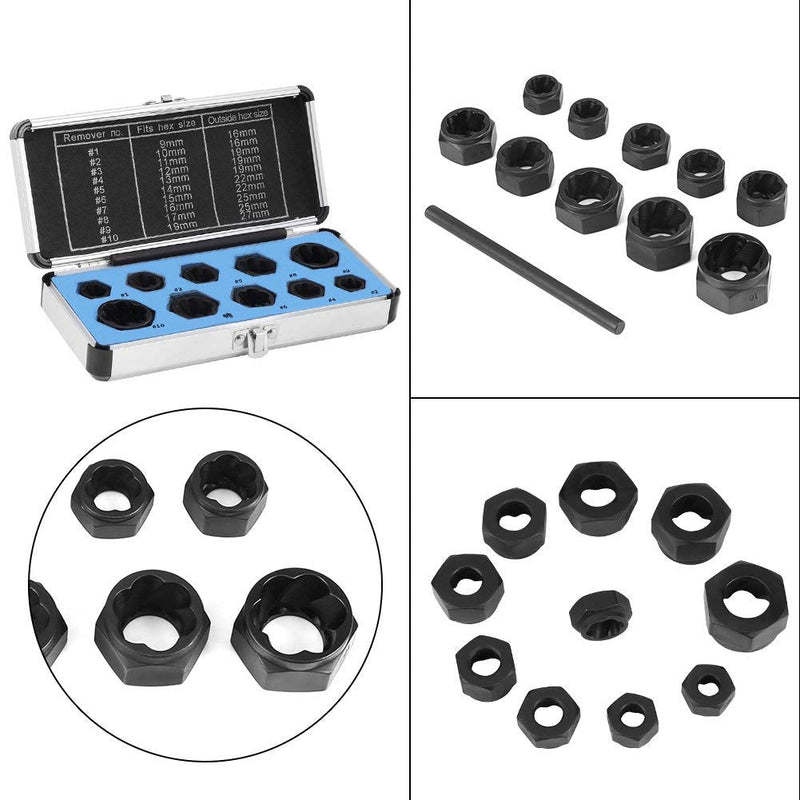 11Pcs Bolt Extractor Tool, Damaged Nut Bolt Remover Set, Locking Wheel Stud Extractor Socket Set Threading Hand Tools Kit with Box