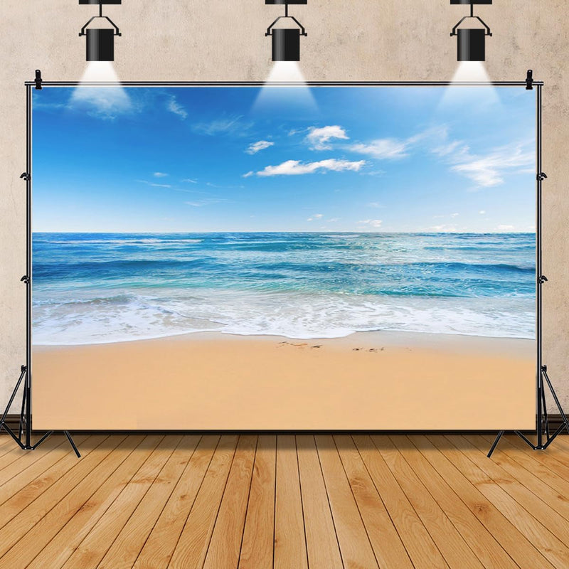 AOFOTO 10X8Ft Seaside Beach Photography Vacation Backgrounds Artistic Backdrops Sea Waves Blue Sky Kid Baby Toddler Girl Adult Boy Portrait Summer Travel Holiday Photo Shoot Studio Props Video