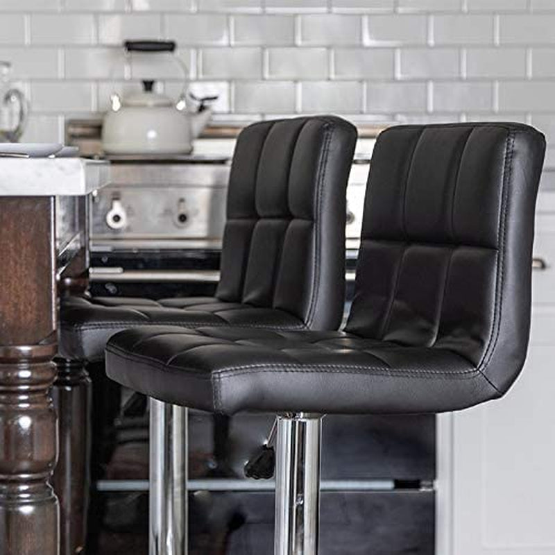 Bestoffice Bar Stool Barstools Bar Chairs Counter Height Adjustable Swivel Stool with Back PU Leather Kitchen Counter Stools Set of 2 Dining Chairs (Black)