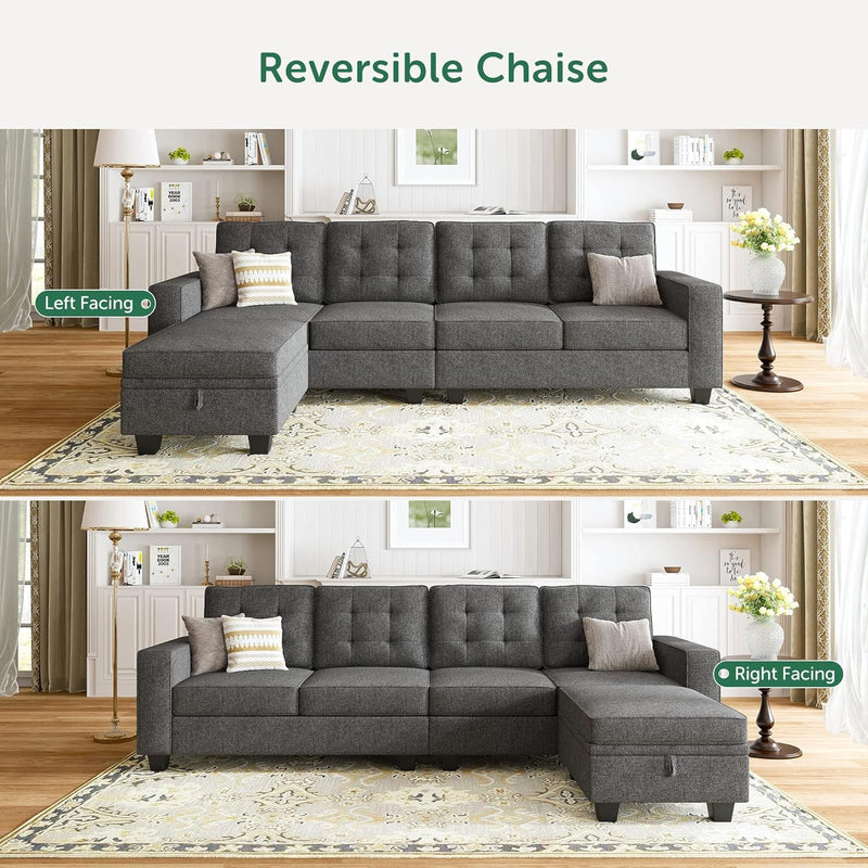 HONBAY Convertible Sectional Sofa L Shaped Couch with Storage Ottoman 4 Seat Sectional Sofa with Reversible Chaise, Dark Grey