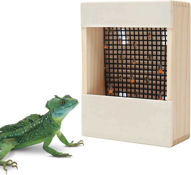 Chameleon Feeder, Bearded Dragon Bug Bowl, Wooden Reptile Feeder Box, Wall-Mounted Insect Feeder with Suction Cups, Tank and Aquarium Accessories for Lizard Bearded Dragon Gecko Frog