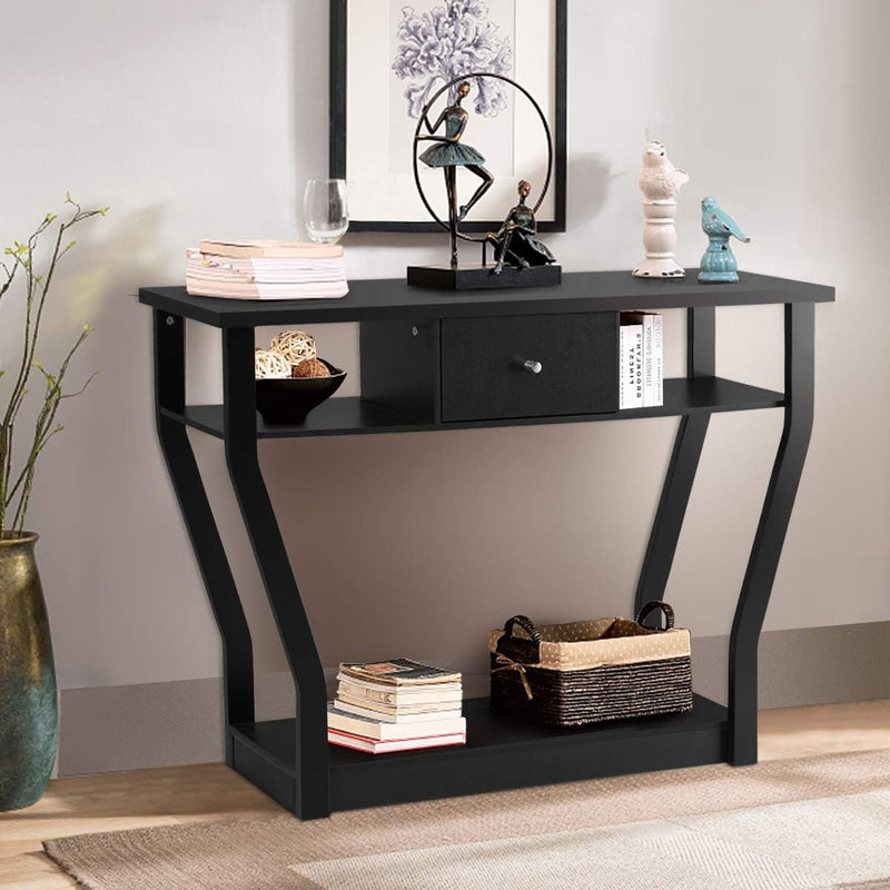 Giantex Console Table Modern Easy Assembly Entryway Table W/Storage Drawer and Bottom Shelf, Multi-Functional Home Furniture for Hallway, Living Room, Bedroom,Office 47 Inch Accent Hall Table (Black)