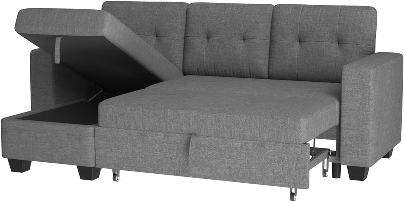 Furmax Sleeper Sofa, Sofa Bed L Shaped Sectional Couch with Reversible Storage Chaise Lounge, Modern Fabric Pull Out Couch & Couch Bed for Living Room Small Space (Grey)