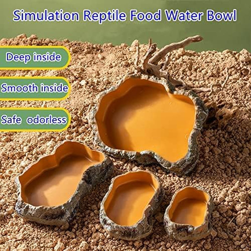 Extra Large Simulation Rock Reptile Feeding Bowls Resin Corn Snake Ball Python Iguana Bearded Dragon Tortoise Food Water Dish Bathing Bowl Habitat Accessories, 9.5 Inch X 6 Inch, S