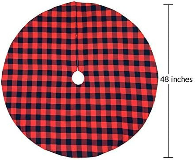 Buffalo Plaid Christmas Tree Skirt 48 Inches Black and Red Tree Skirt Holiday Party Tree Skirt Checked Tree Skirt Mat Christmas New Year'S Eve Party Decoration (48 Inches Christmas Tree Skirts)