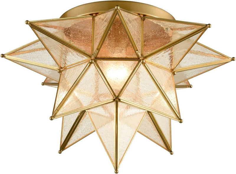 DAYCENT Moravian Star Light Flush Mount Ceiling Light Seeded Glass Shade Boho Moroccan Ceiling Lamp for Kitchen Foyer, 1-Light