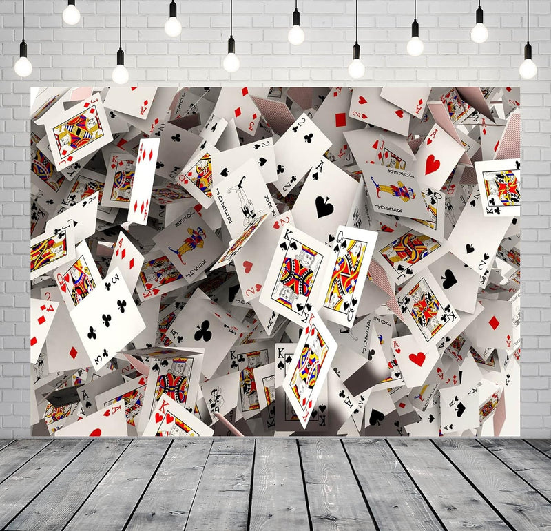 BELECO 9X6Ft Fabric Poker Backdrop 3D Playing Cards Photography Background Casino Party Las Vegas Party Decorations Poker Card Backdrop Photo Studio Props Wallpaper