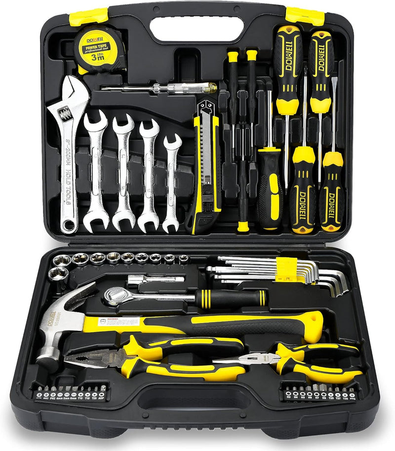 DOWELL 61-Piece Tool Set Kit Mechanic Tool Set Socket Wrench Set Auto Repair Household Repair Hand Tool Kit with Plastic Tool Box Storage Case