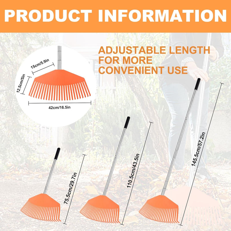 Garden Rake, Rake for Lawn, Rakes for Gardening, Sturdy Non-Slip 25 Plastic Tines 57.2 in Long Adjustable Handle Large Leaf Rake, Compact Rake for Garden, Yard，Collecting Leaves