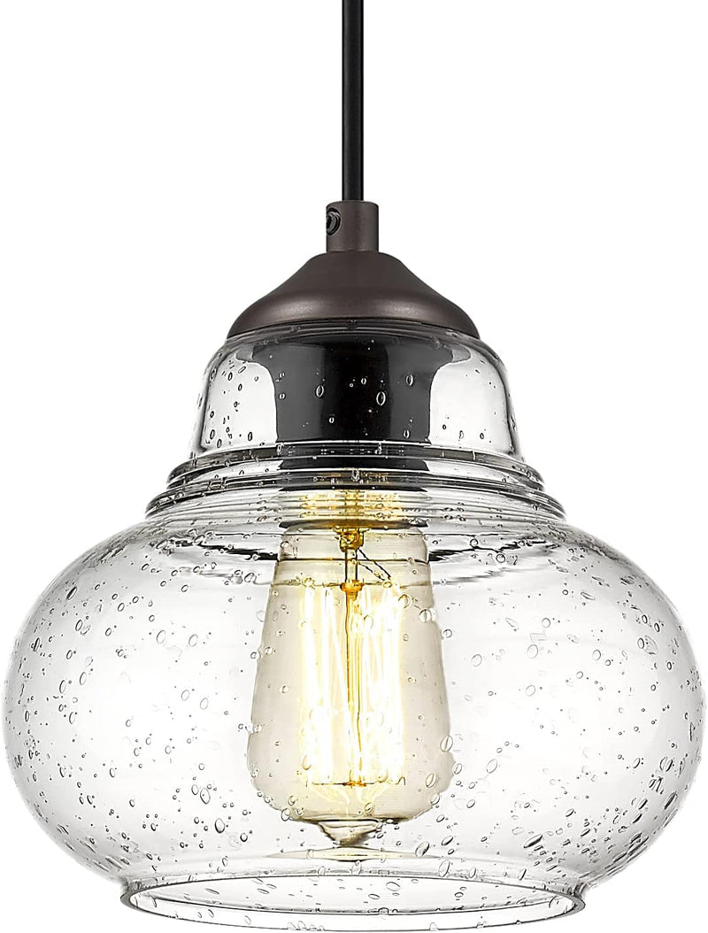 ELYONA Vintage Pendant Lighting, Seeded Bubble Glass Hanging Light, Industrial Pendant Light Fixtures for Kitchen Island, Farmhouse, Bar, Bathroom, Dining Room, 8 Inch Diam, Oil Rubbed Bronze Finish