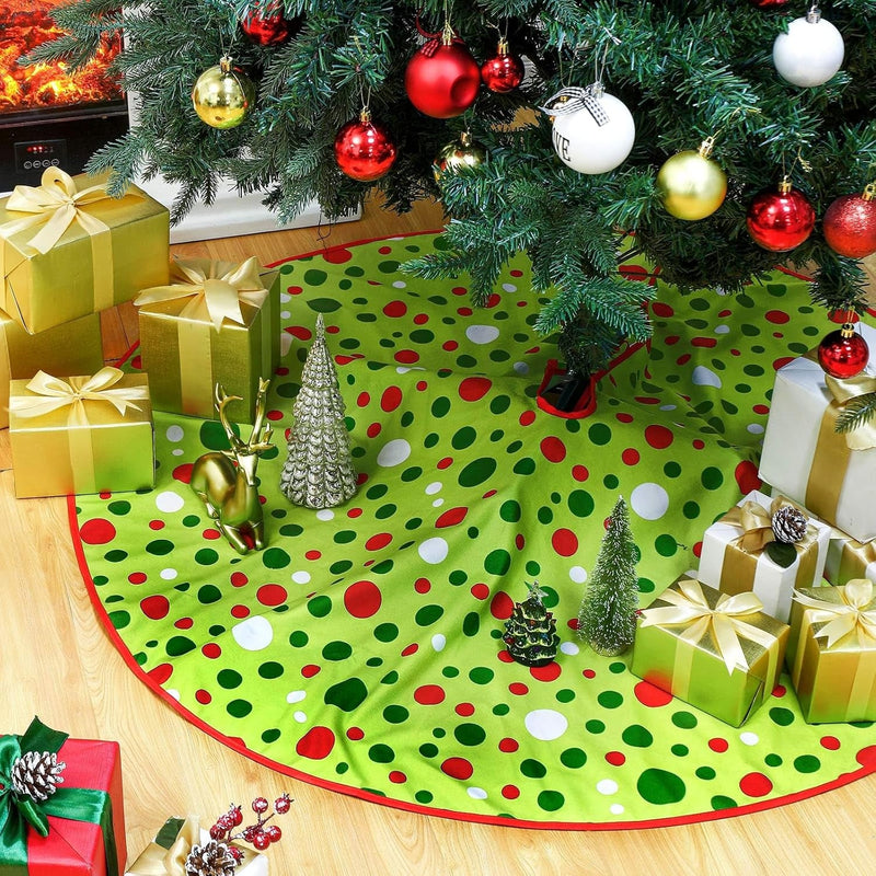 Christmas Tree Skirt Green Christmas Tree Mat Red and Green Polka Dot Christmas Tree Skirt for for Holiday Party Xmas Tree Decoration(48 Inches)