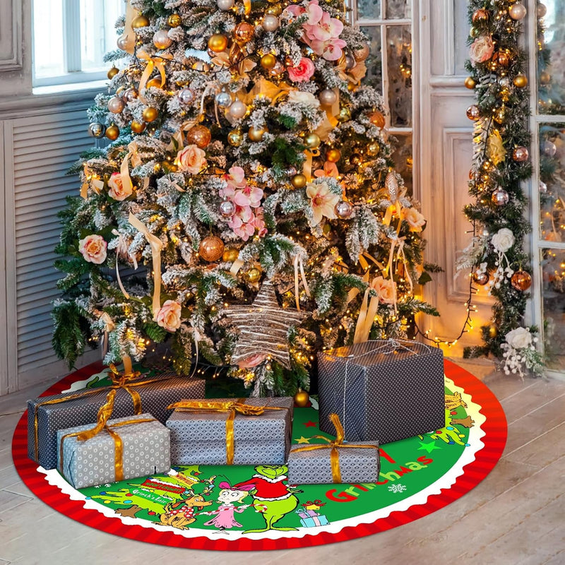 Christmas Tree Skirt, 48 Inch Soft and Funny Trimmed Merry Christmas Tree Collar Farmhouse Xmas Holiday Party Decoration (A)