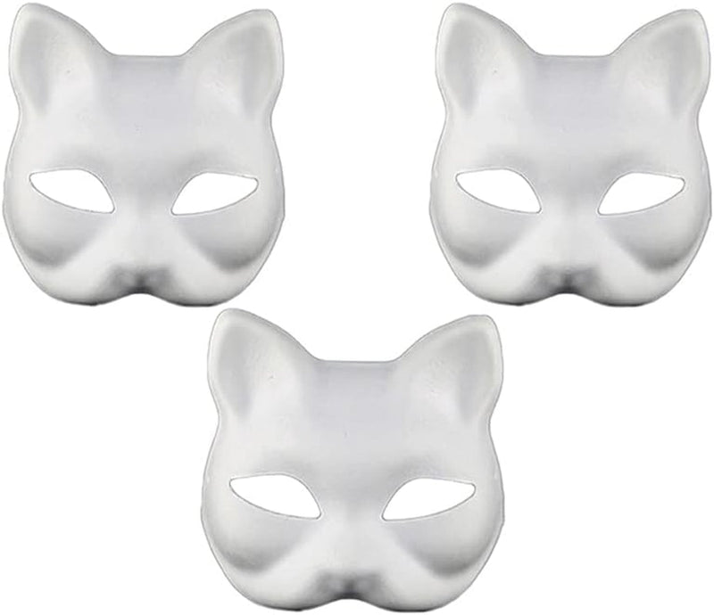 Cat Mask, 3PCS Therian Masks White Cat Masks Blank DIY Halloween Mask Animal Half Facemasks Masquerade Cosplay Party