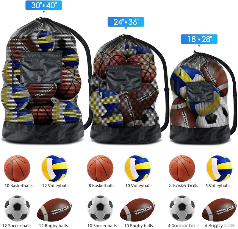 BROTOU Extra Large Sports Ball Bag Mesh Socce Ball Bag Heavy Duty Drawstring Bags Team Work for Holding Basketball, Volleyball, Baseball, Swimming Gear with Shoulder Strap