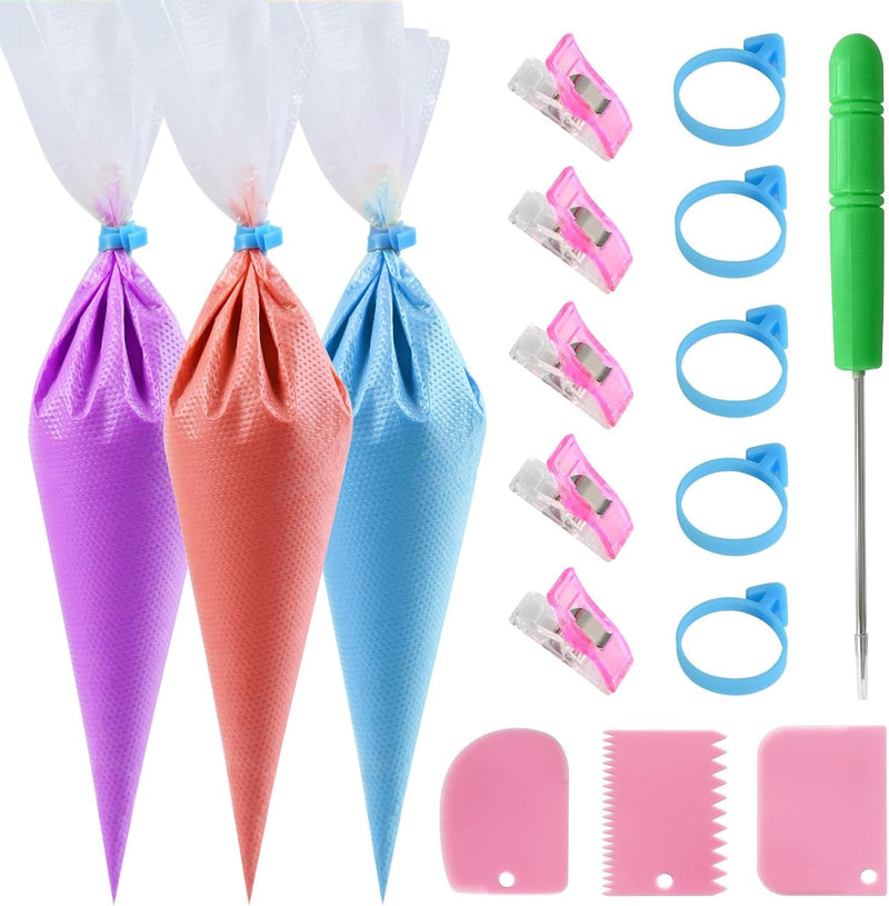 Firstake Piping Bags and Tips Set - 100Pcs Disposable Piping Bags, 12 Inch Icing Bags, Thickened Pastry Bags, anti Burst Frosting Bags, Non-Slip Cake Decorating Bags for Baking Cupcake and Cookies