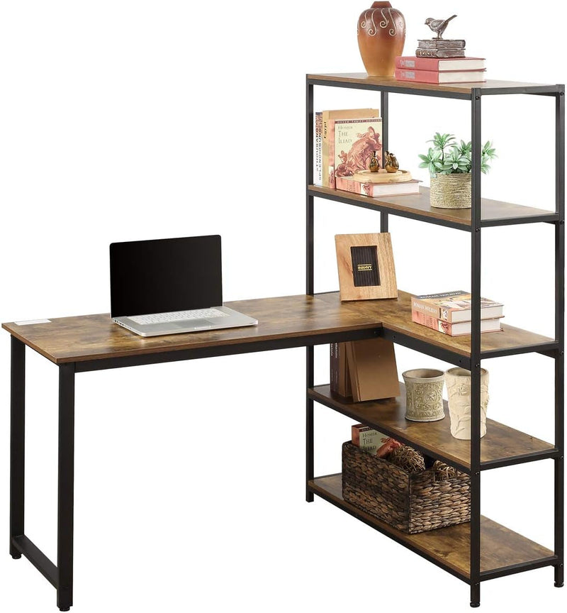 Home Office Two Person Computer Desk with Shelves, Extra Large Double Workstations Office Desk with Storage Shelves (Brown)