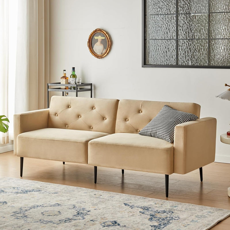 Cpintltr 74" Loveseat-Sofa, Samtcouch, umwandelbares Schlafsofa, Futon-Schlafsofa mit konischen Metallbeinen, gepolsterte Fouches-Sitzmöbel für Wohnzimmer, Apartment, Lounge