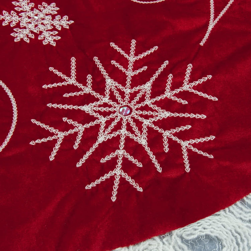 48 Inches Christmas Tree Skirt, Luxury Red Velvet Tree Skirt with Sequin Embroidery for Xmas Holiday Party Decorations Christmas Ornaments