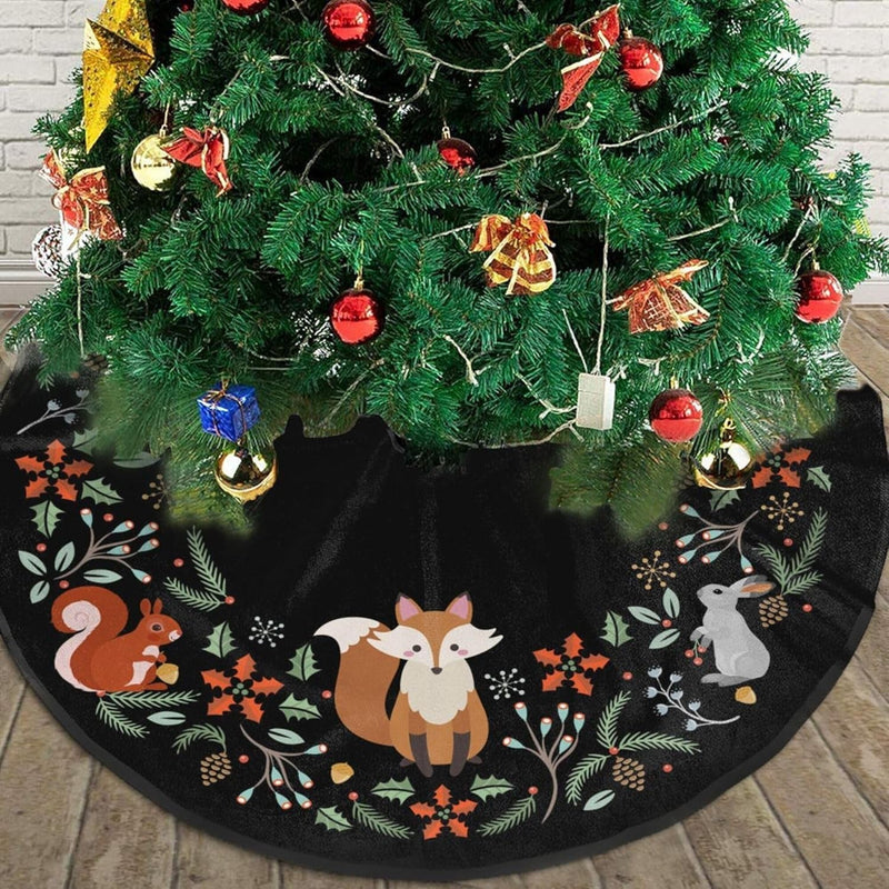 Forest Wreath Christmas Animal Fox Cute Santa and Snowman Dolls Design Christmas Tree Skirt Gorgeous Xmas Tree Decoration Skirt