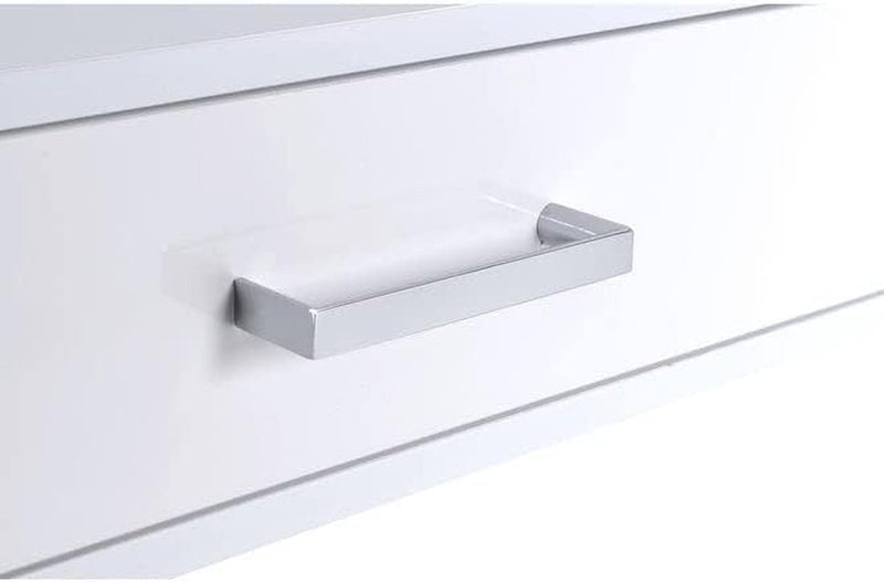 Desk in White High Gloss Chrome for Office Study Bedroom Modern Contemporary Rectangular Wood Finish Drawers