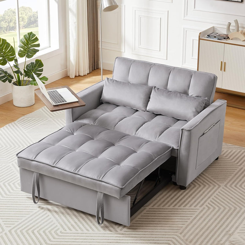 Umwandelbares Schlafsofa, 3-in-1-Multifunktions-Schlafsofa aus Samt, Ausziehbett, 54,5-Zoll-Futon-Chaiselongue mit verstellbarer Rückenlehne und Seitentaschen, Klappbares Schlafsofa für Wohnzimmer und Büro