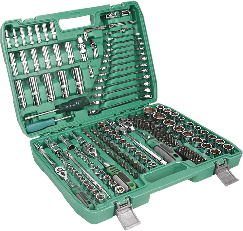 108Pcs 1/2" 1/4" Socket and Drive Tool Set Mechanics Tools Kit Sockets Ratchet Wrench Set Metric Drive Socket Set, 1/2" 1/4" Drive Sizes with Plastic Toolbox