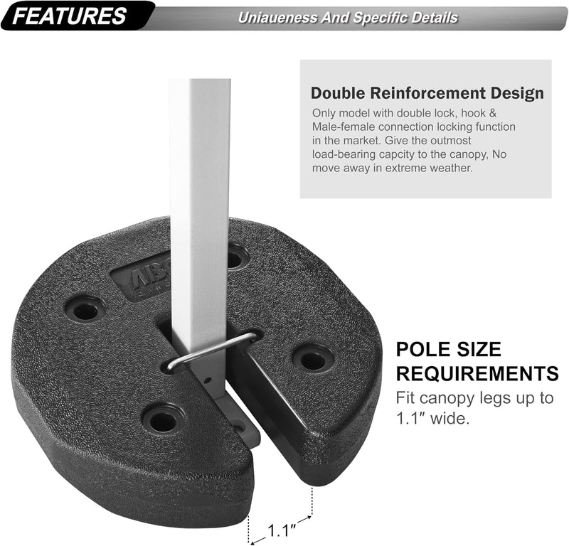 ABCCANOPY Easy Canopy Weights with Lock Design for Wind Resistance, No Sliding, Stably Secure Tents, Canopies, and Umbrellas at Outdoor Events, 4Pack (27LB)