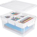 Creahaus 17 Quart Plastic Storage Box with Removable Tray, Durable Craft Organizers and Storage Container, Stackable Art & Craft Box with Lid for Organizing, Bead, Tool, Sewing (Clear)