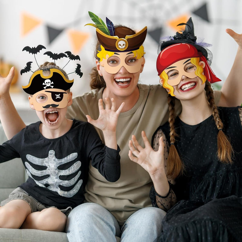 48 Pcs Halloween Pirate Party Favors Paper Crafts Pirate Masks Kids Art and Craft Kits DIY Blank Eye Masks