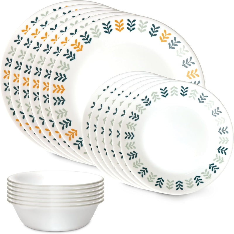 Corelle Vitrelle 18 Piece Glass Dinnerware Sets, Service for 6, Triple Layer Chip & Crack Resistant Glass Plate and Bowl Sets, Wildflower