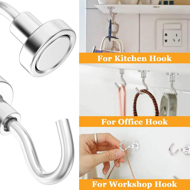 18 Pcs Magnetic Hooks, 25 Lbs Strong Magnetic Hooks Heavy Duty, Key Holder Neodymium Magnet Hooks, Wall Magnetic Hooks for Hanging Refrigerator Kitchen Door Cruise Garage Ceiling Tool Storage