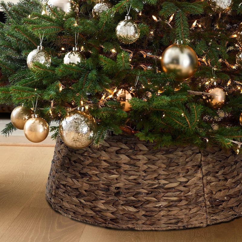 Christmas Tree Collar, 23.5’’ D Handmade Natural Water Hyacinth Christmas Stand Tree Collar Basket Base Cover for Holiday Decoration