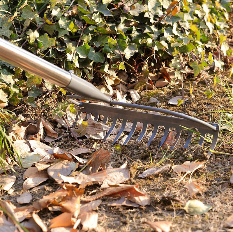 Garden Rake, 5 FT Metal Rake for Lawns - Level Head Rake with Stainless Steel Handle for Loosening Soil