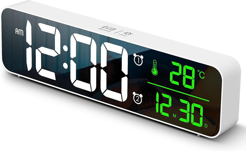 Digital Large Display Alarm Clock for Living Room Office Bedroom Decor LED Electronic Date Temp Display Wall Electric Clocks Automatic Brightness Dimmer Smart Cool Modern Desk Accessories Black