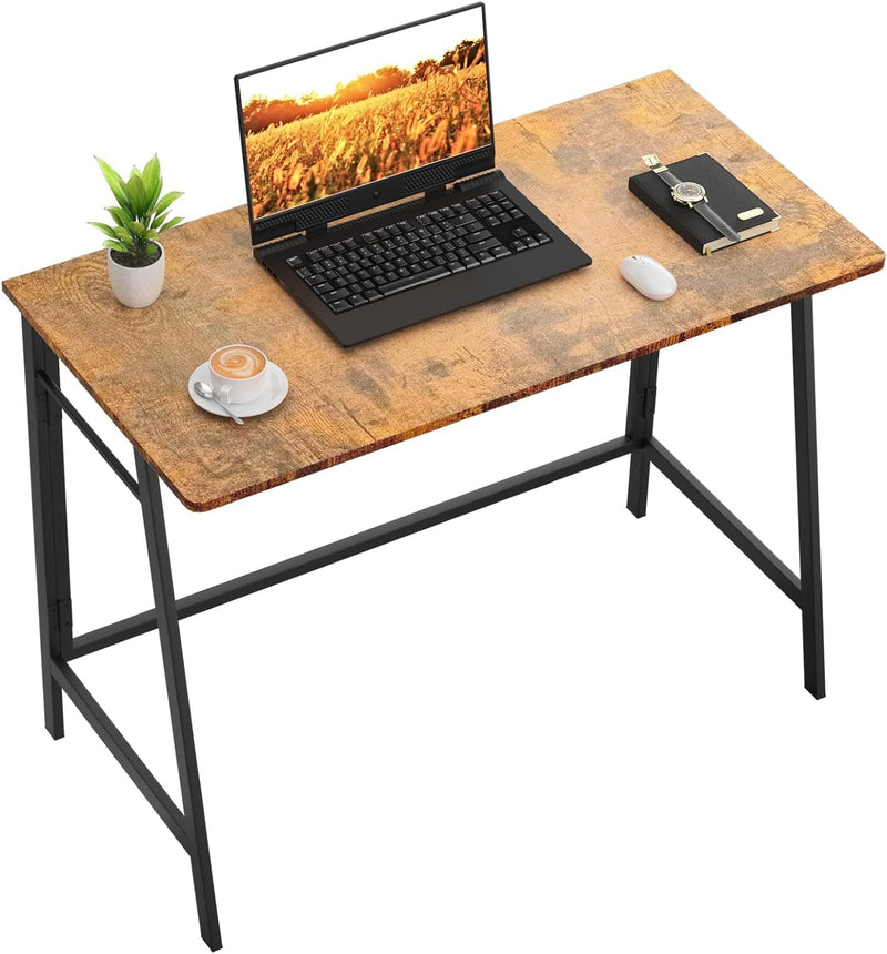 ASTARTH Study Computer Desk-55 Inch Home Office Desk, Wood Storage Table, Modern Writing Style Laptop Table, Black Metal Frame, PC Table with Storage Basket and Headphone Hooks, Rustic Brown