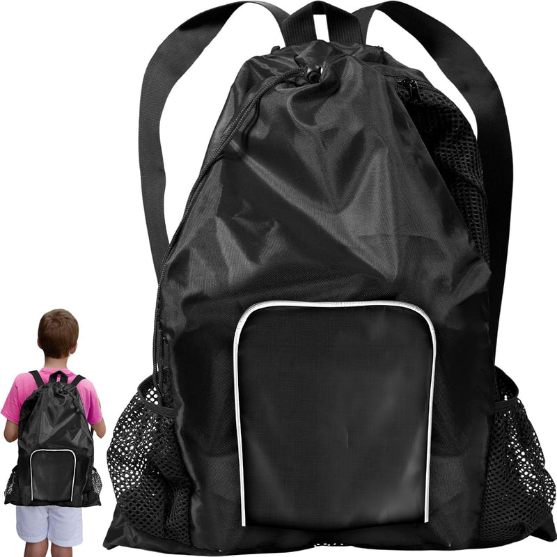 Beach Bag Drawstring Mesh Backpack | for Gym, Swimming, Pool, Sports, Equipment Swim Bag | Wet Bag with Wet & Dry Compartments, Waterproof, Durable | Women/Men | Large 24" Black