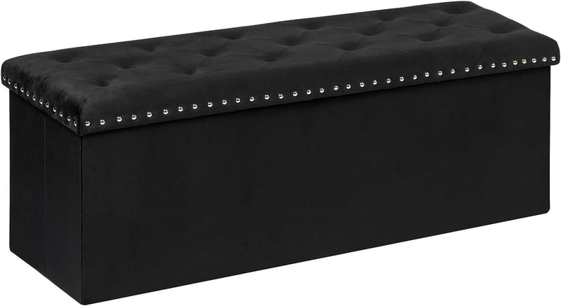 B FSOBEIIALEO Storage Ottoman Bench, Folding Tufted Ottomans with Storage, Extra Large 140L Toy Chest Storage Boxes Footrest Bench for Bedroom, Luxury Velvet Fabric 43 Inches Black