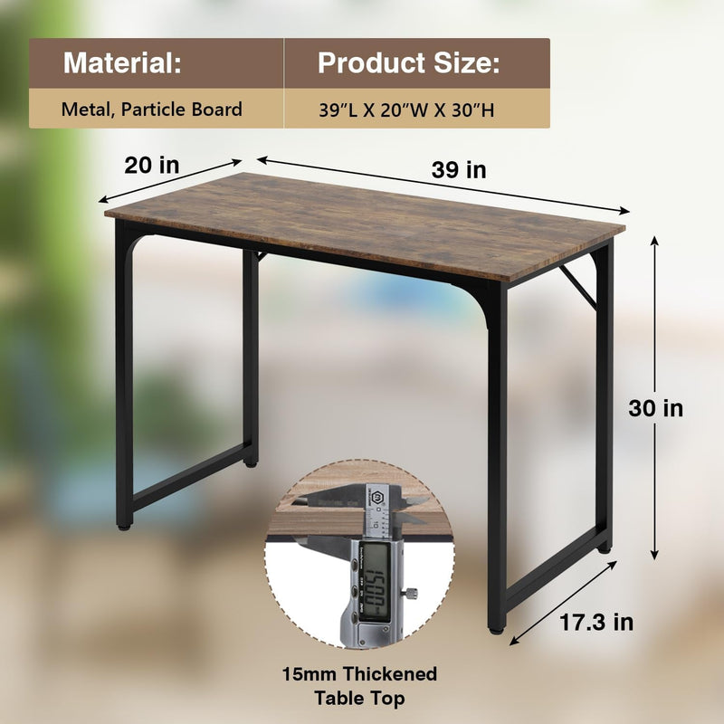 FDW 39 Inches Computer Desk, Modern Simple Style Desk for Home Office, Study Student Writing Desk,Brown