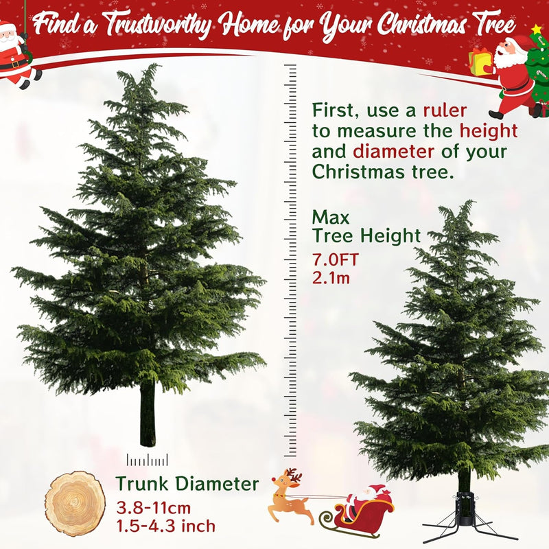 Christmas Tree Stand for Real Trees - Suitable for 1.5 to 4.3 Inch Tree Trunks, Providing Stable Support for up to 7 Feet of Christmas Trees, Secure Detachable Metal Christmas Tree Base