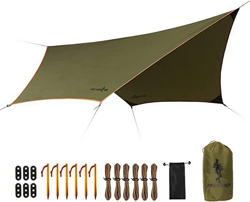 FREE SOLDIER Waterproof Portable Tarp Multifunctional Outdoor Camping Traveling Awning Backpacking Tarp Shelter Rain Tarp (Brown)