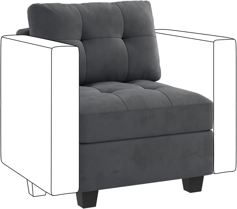 Module de siège central HONBAY pour canapé modulaire en velours, fauteuil d'appoint sans accoudoirs avec rangement, gris