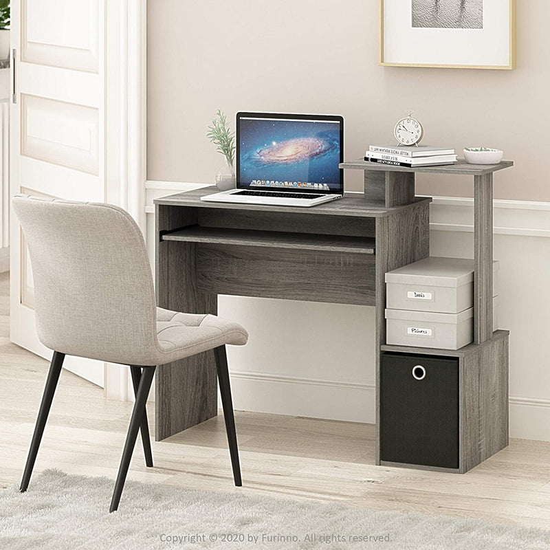 Furinno Econ Multipurpose Home Office Computer Writing Desk, French Oak Grey & Andrey End Table/Side Table/Night Stand/Bedside Table with Bin Drawer, French Oak Grey/Black