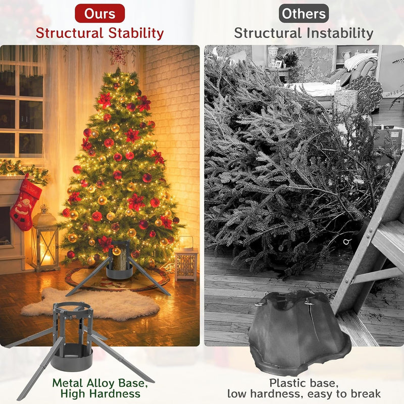 Christmas Tree Stand for Real Trees, Christmas Tree Base with Removable Retractable Support Legs, Suitable for Trees with 2.2 to 5.9 Inch Trunks and up to 10 Feet Tall, Silver