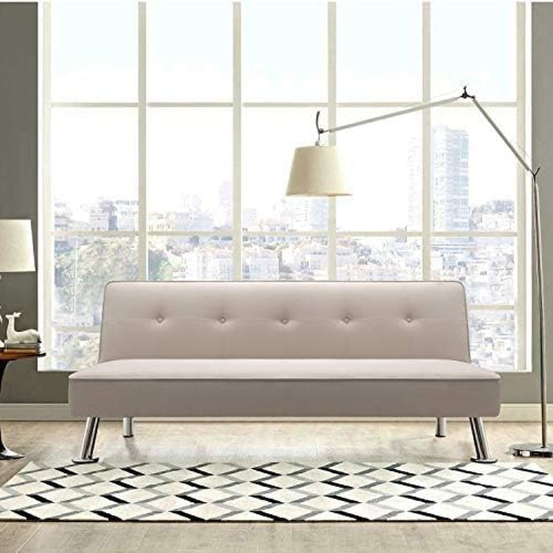 Furmax Futon Sofa Bed Convertible Sleeper Couch Bed for Living Room Modern Fabric Folding Recliner Sofa with Sturdy Metal Legs (Beige)