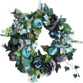 Artificial Peony Flower Wreath Door Wreath with Green Leaves Spring Wreath for Front Door, Wedding, Wall, Home Decor Blue