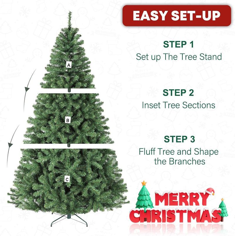 6Ft Prelit Christmas Tree, Artificial Chrismas Tree with 300 Multicolor LED Lights, Easy Assembly with Metal Stand and Hinged Branches, 551 PVC Branch Tips, 10 Color Modes