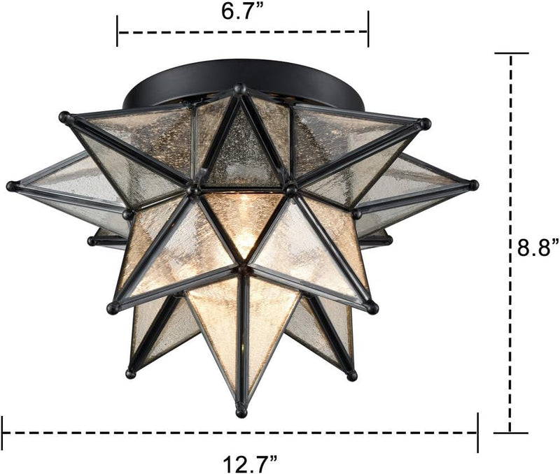 DAYCENT Moravian Star Light Flush Mount Ceiling Light Seeded Glass Shade Boho Moroccan Ceiling Lamp for Kitchen Foyer, 1-Light