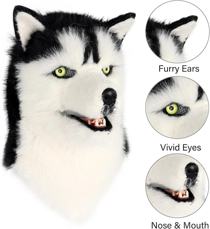 Animal Dog Head Mask Realistic Furry Plush Tail Claw Gloves Full Wolf Masks for Halloween Party Carnival Cosplay