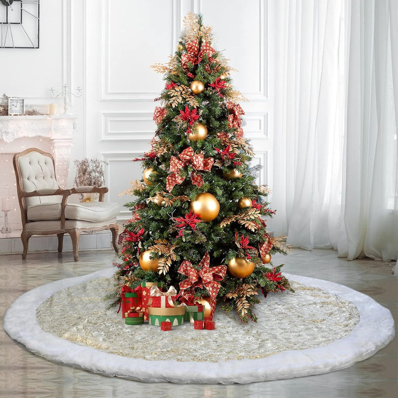 Christmas Tree Skirt, 72 Inch Plush Xmas Tree Skirts for Christmas, Holiday Party Decorations Decoraciones De Navidad - Cloud