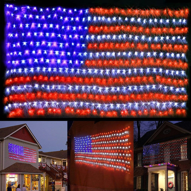 (New) American Flag Lights, Outdoor Flag String Lights 420 LED Waterproof Led Flag Net Light Patriotic Ornaments for Outdoor Home Yard,Garden, Camping, Memorial Day, 4Th of July, Christmas Decorations